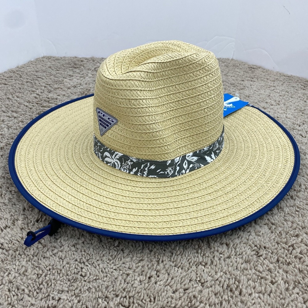 Columbia PFG Hat BAHA Straw Tropical Floral Tan Green Mens S/M Beach Fishing NWT